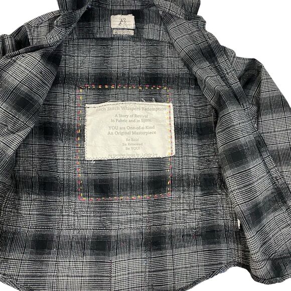 Upcycled Flannel Shirt Shacket Womens Large Skull Cowboy Jacket Grunge Patchwork - Picture 4 of 15